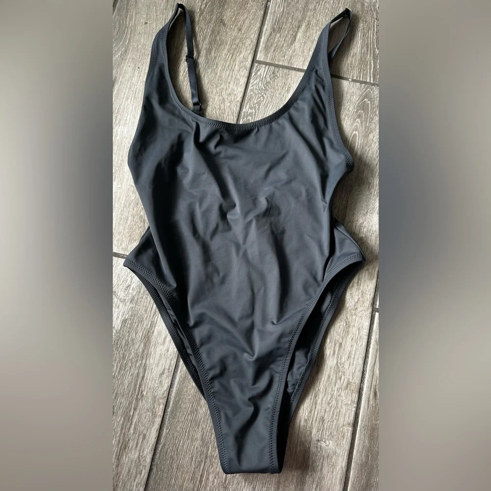 SKIMS Scoop Neck One Piece Swimsuit - Charcoal Gray